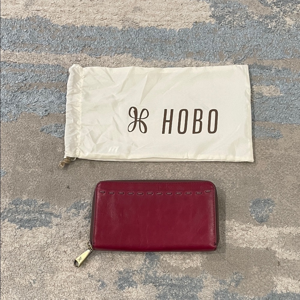 Hobo Honor Leather Zip Around Wallet Cherry Red Color